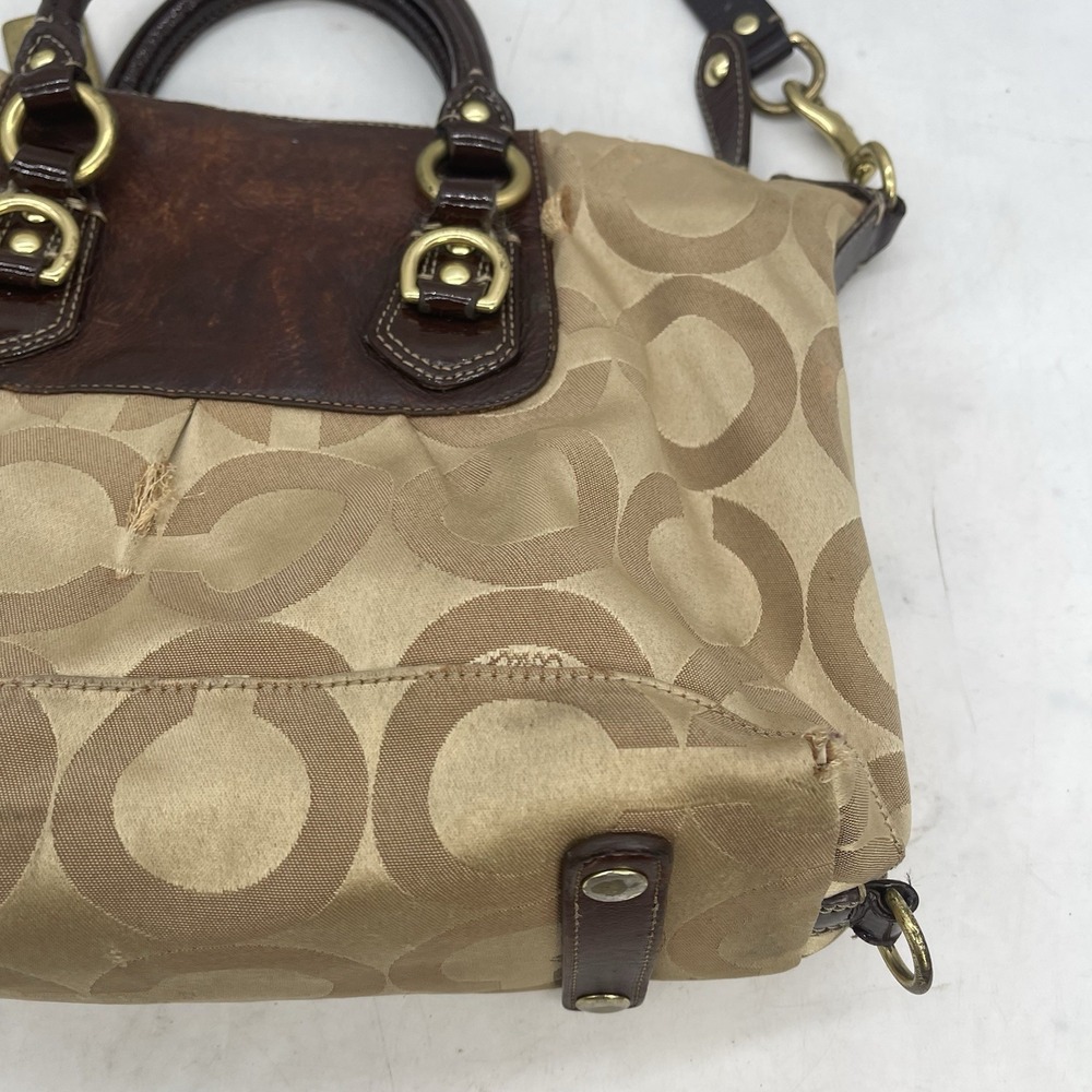 Coach Ashley Metallic Signature Carryall Logo Womens Brown Tan Leather Canvas - Picture 8 of 14